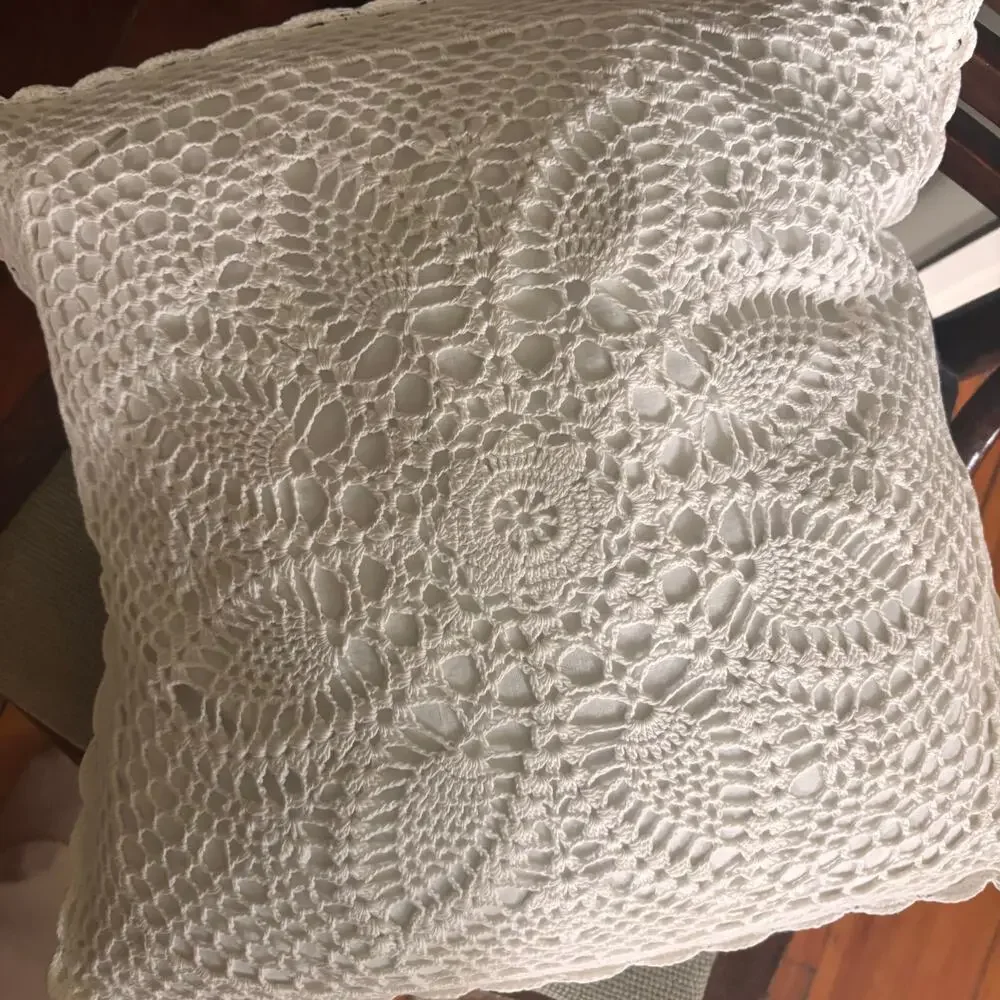 Vintage Crocheted Cottagecore Doily Pillow 13X13 inches